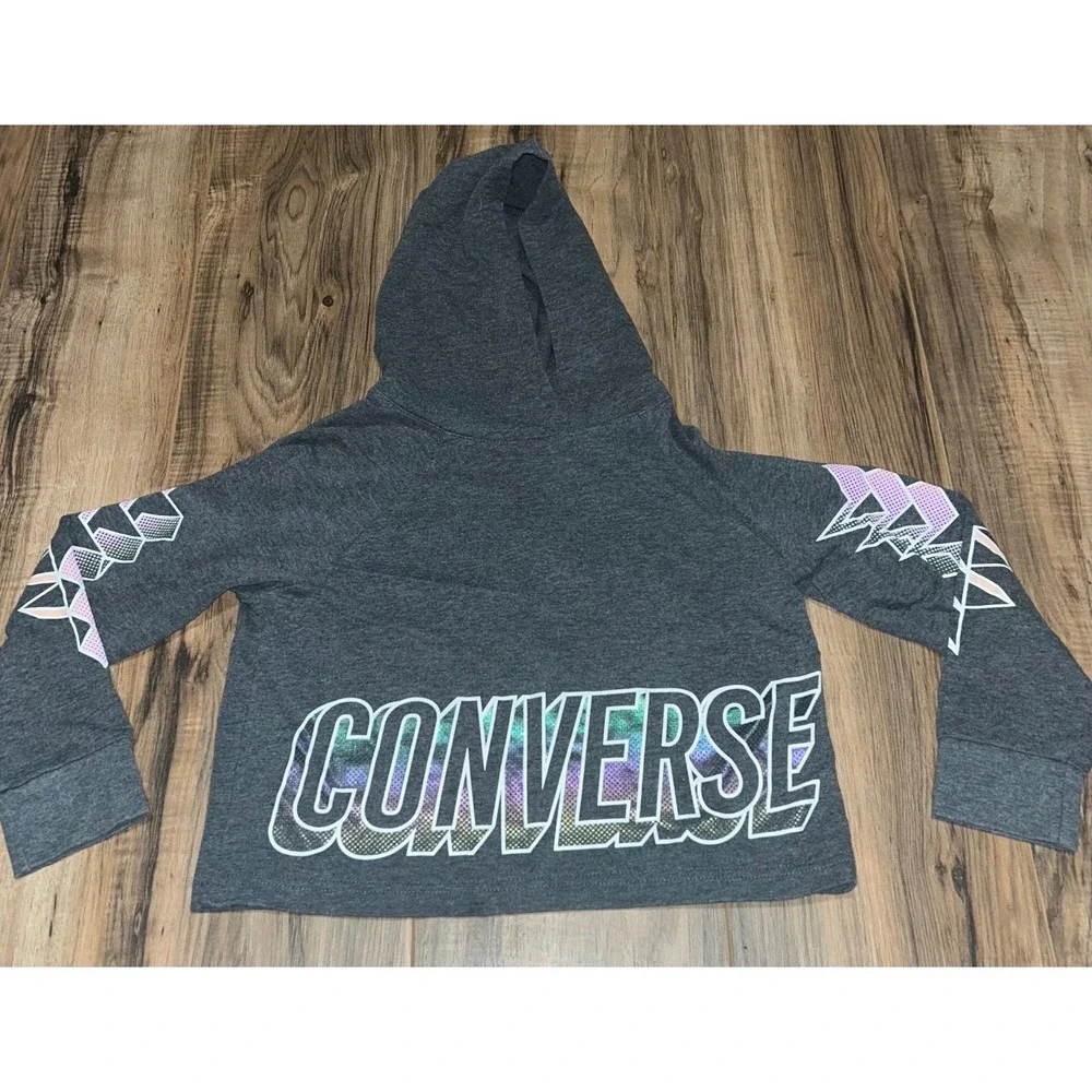 Girls Small Converse Cropped Hoodie,‎ Metallic/Gray